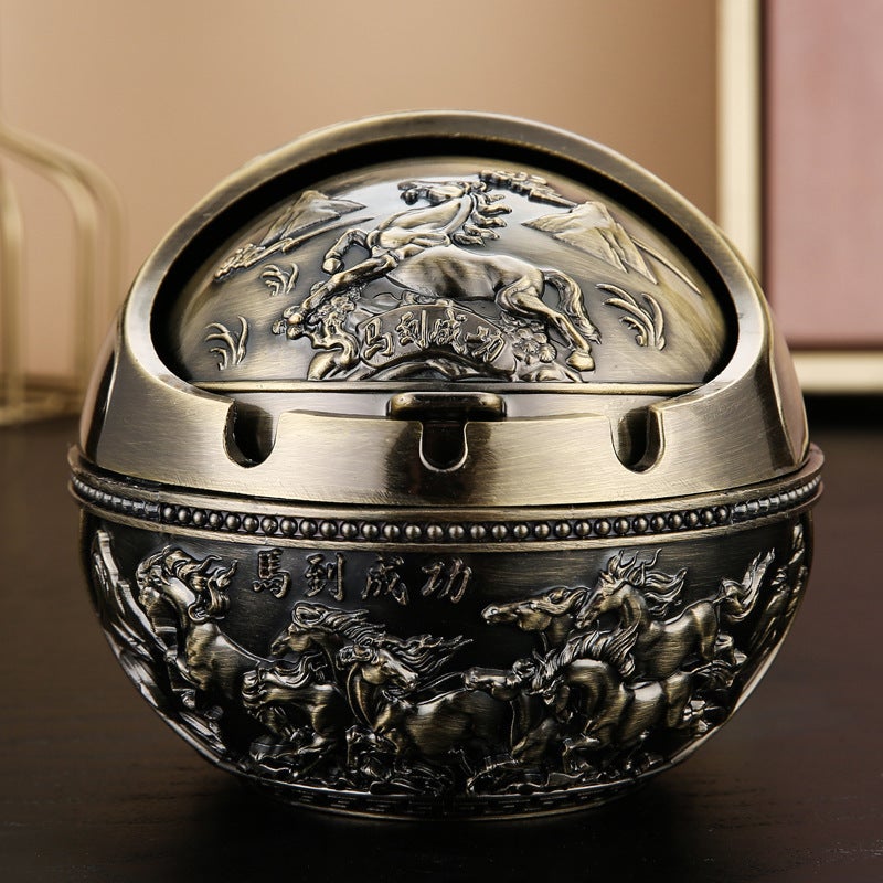 European-Style Ashtray For Home Living Room Metal Creative Personality Office Anti-Fly Ash With Lid Ornament Large Size - Image 3